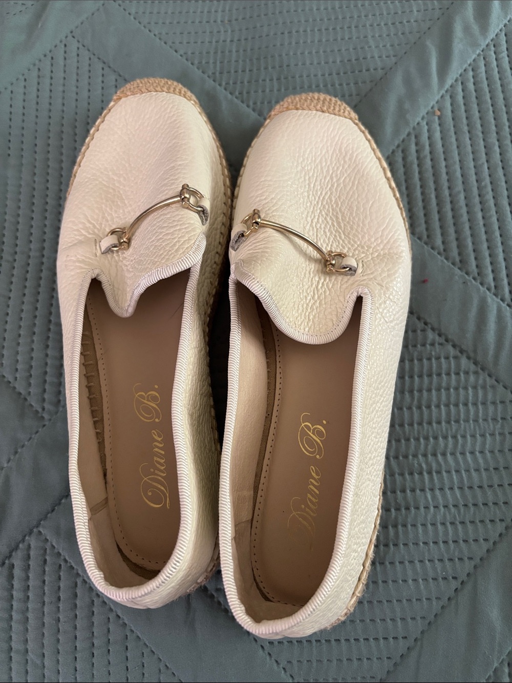 Cream Leather Loafers with Gold Bit Detail